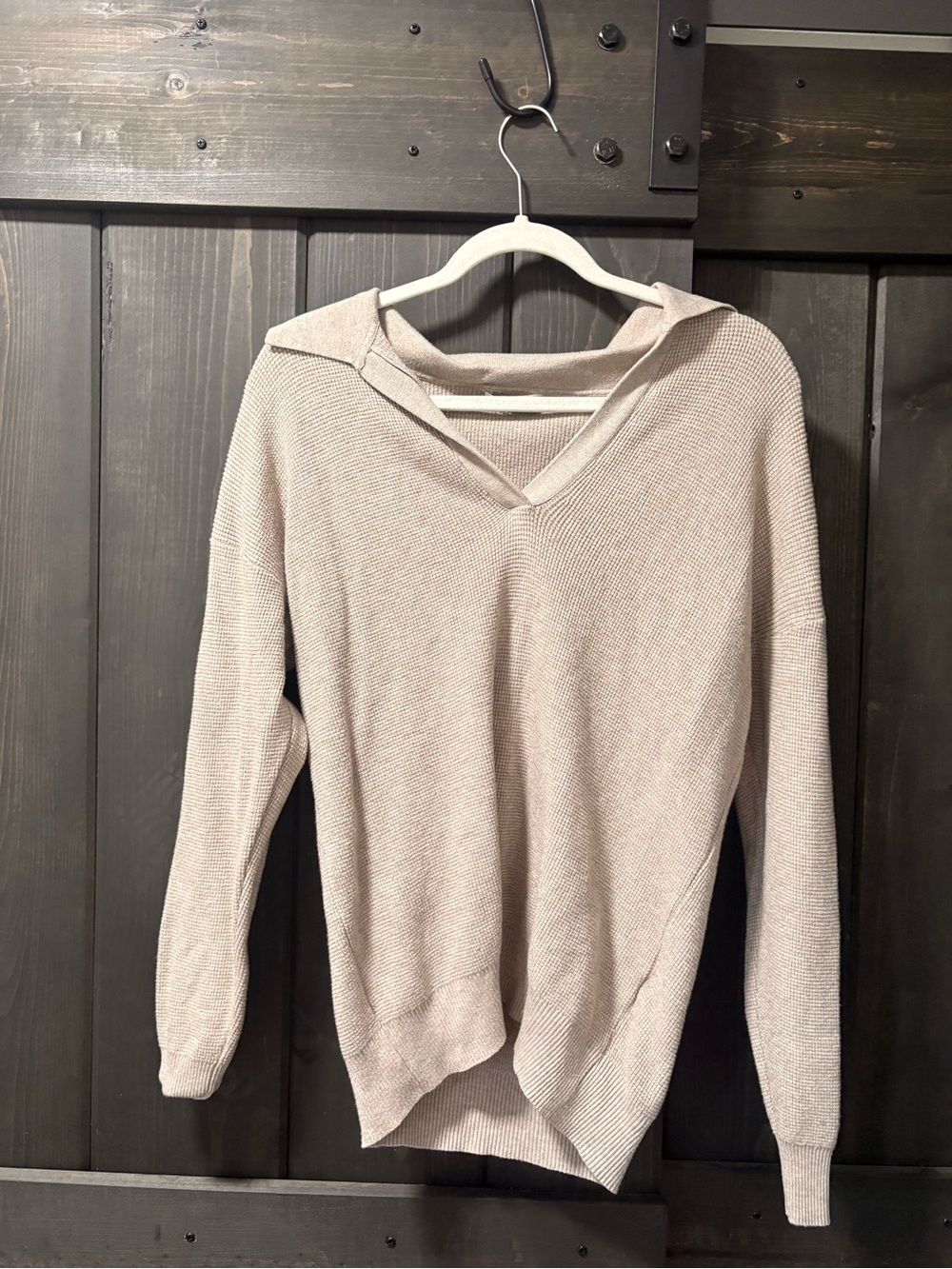 V-Neck Knit Sweater with Folded Collar